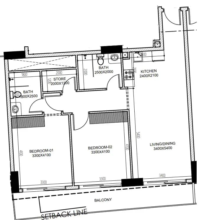 2 BR layout at Astra South