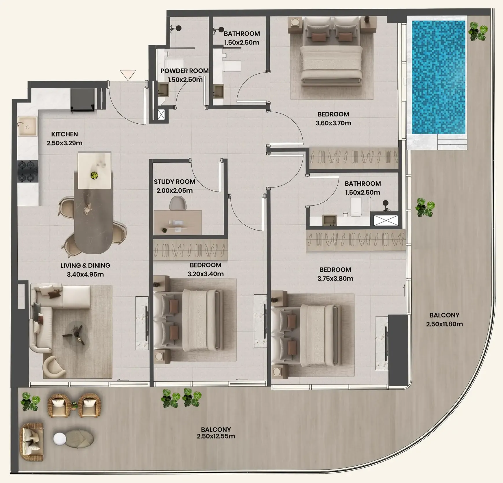 3 BR layout at Divine Al Barari