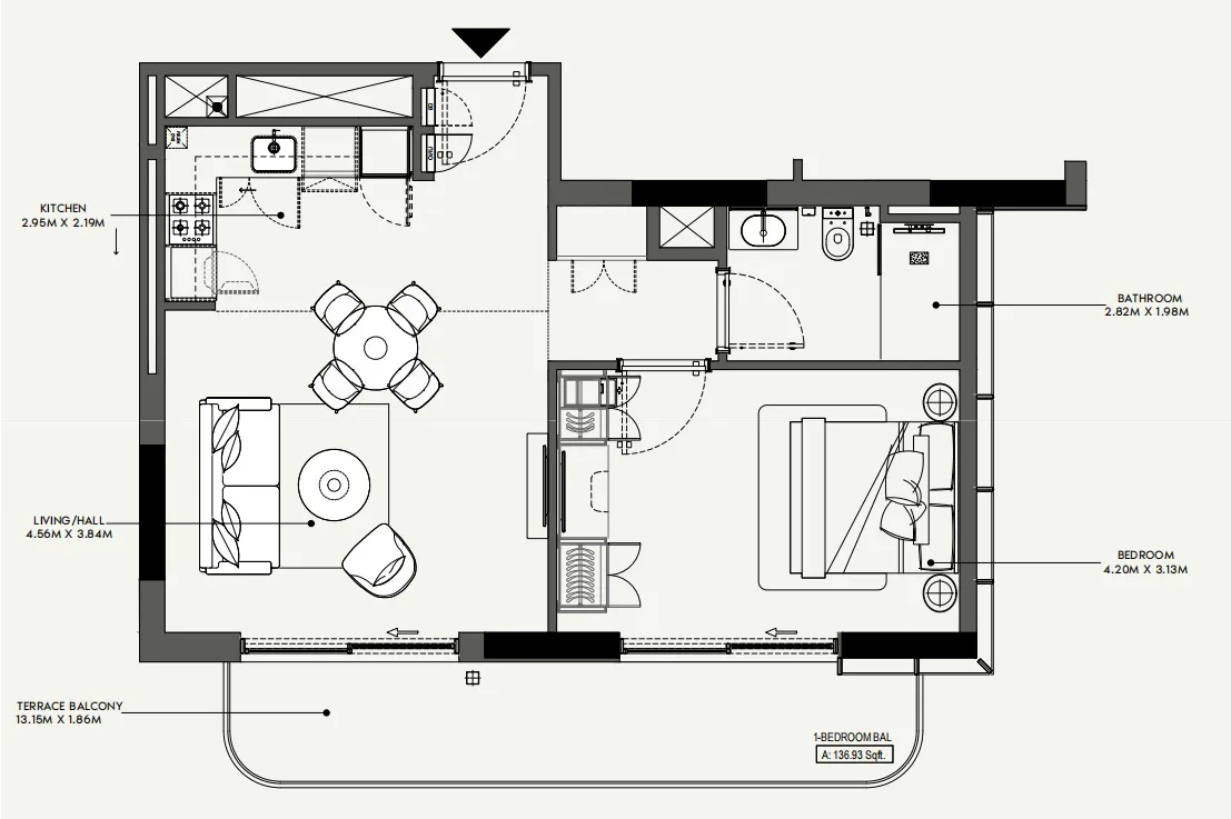 1 BR layout at Azizi Jewel
