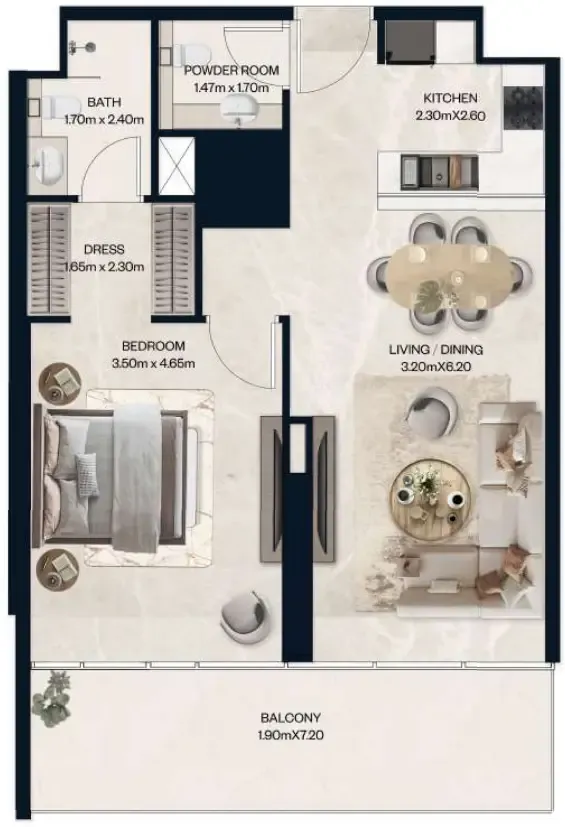 1 BR layout at Norah Residence