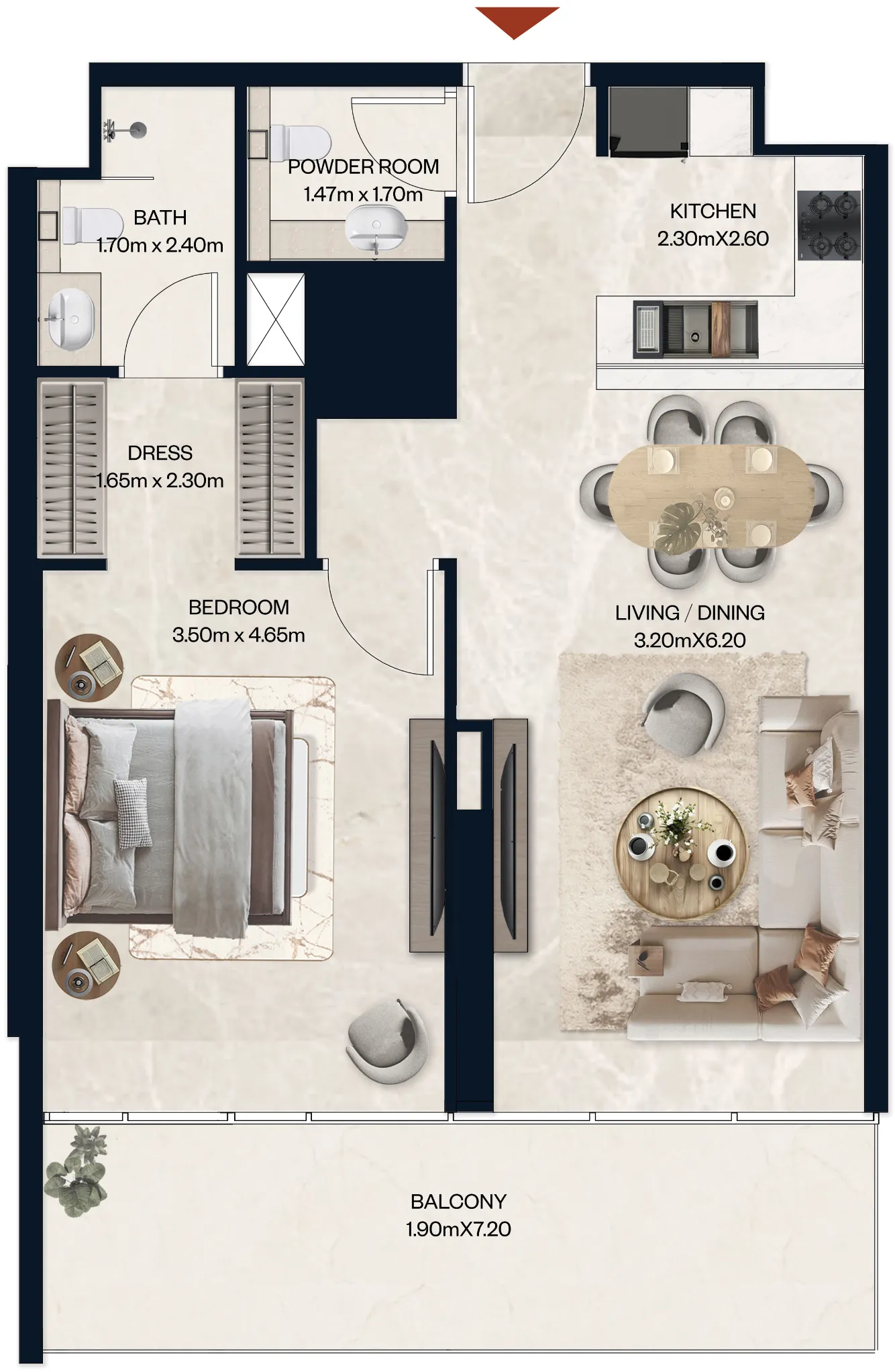 1 BR layout at Norah Residence