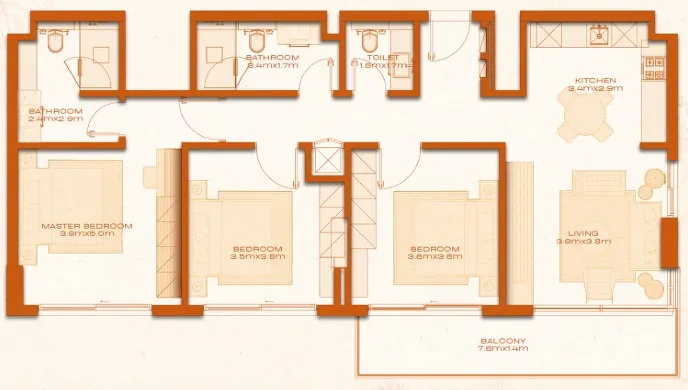 3 BR layout at Avenew 888 - Modo