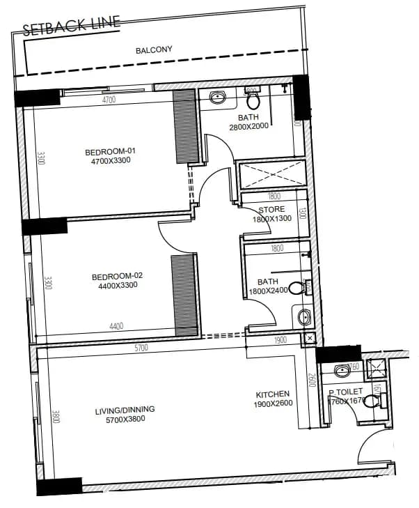 2 BR layout at Astra South