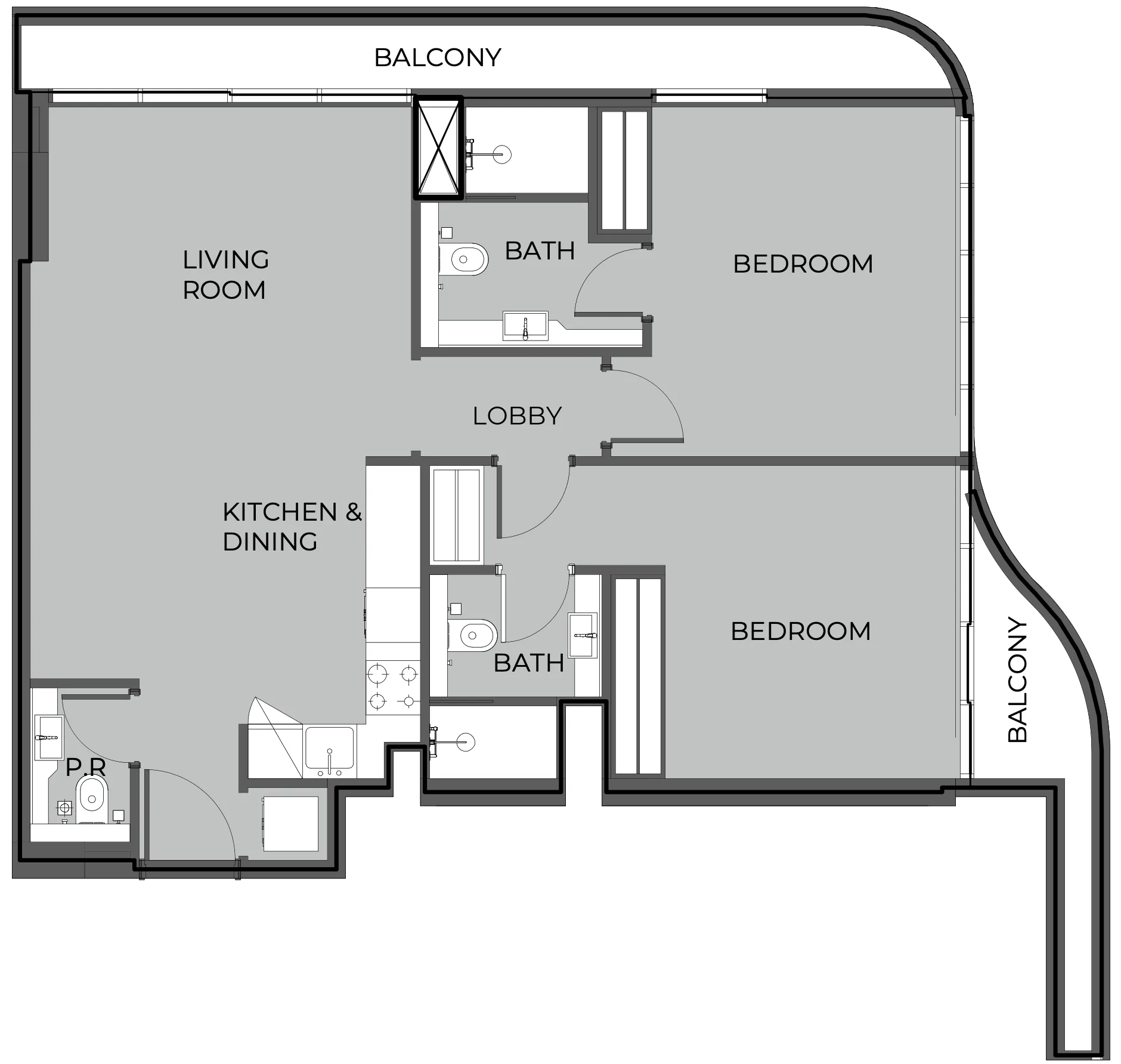 2 BR layout at The Boulevard