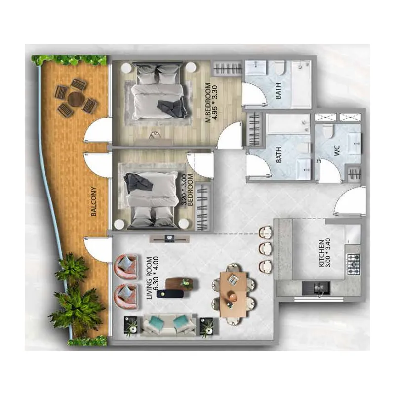 2 BR layout at 311 Boulevard