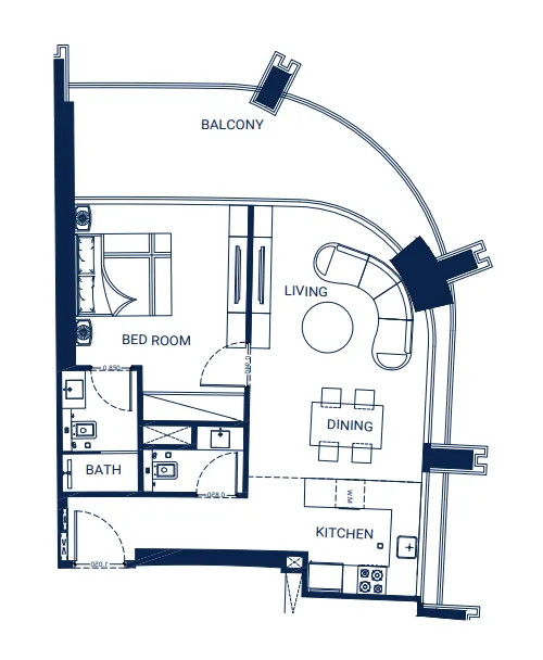 1 BR layout at Binghatti Skyrise