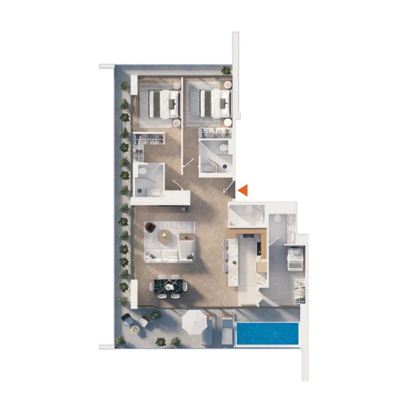 2 BR layout at The Orchard Place