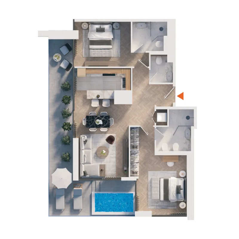 2 BR layout at The Orchard Place