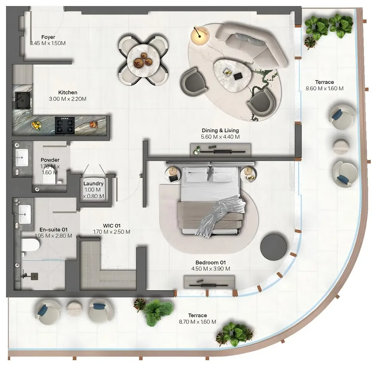 1 BR layout at Hado by Beyond