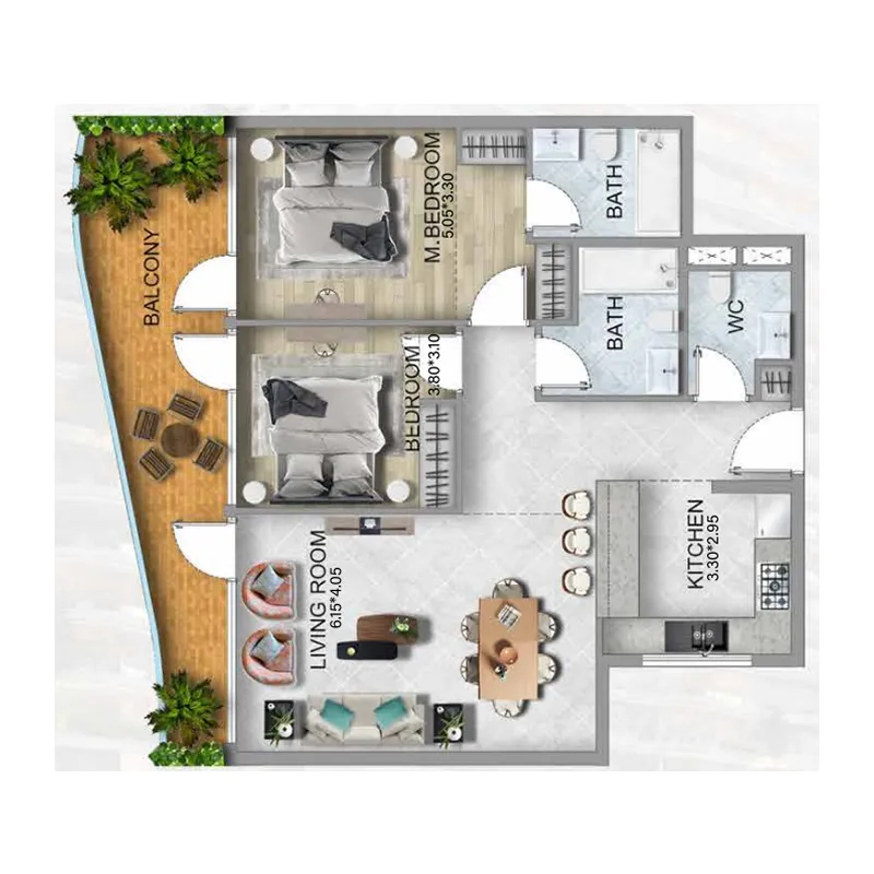2 BR layout at 311 Boulevard