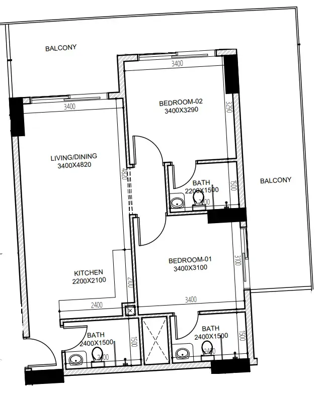 2 BR layout at Astra South