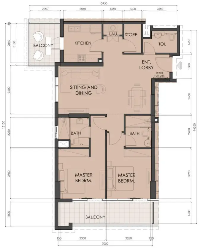 2 BR layout at Living Legends Phase 5