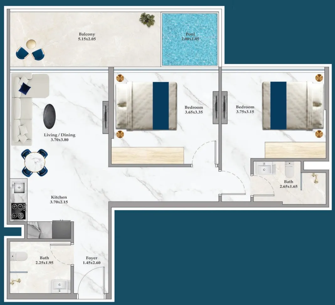 2 BR layout at Timez