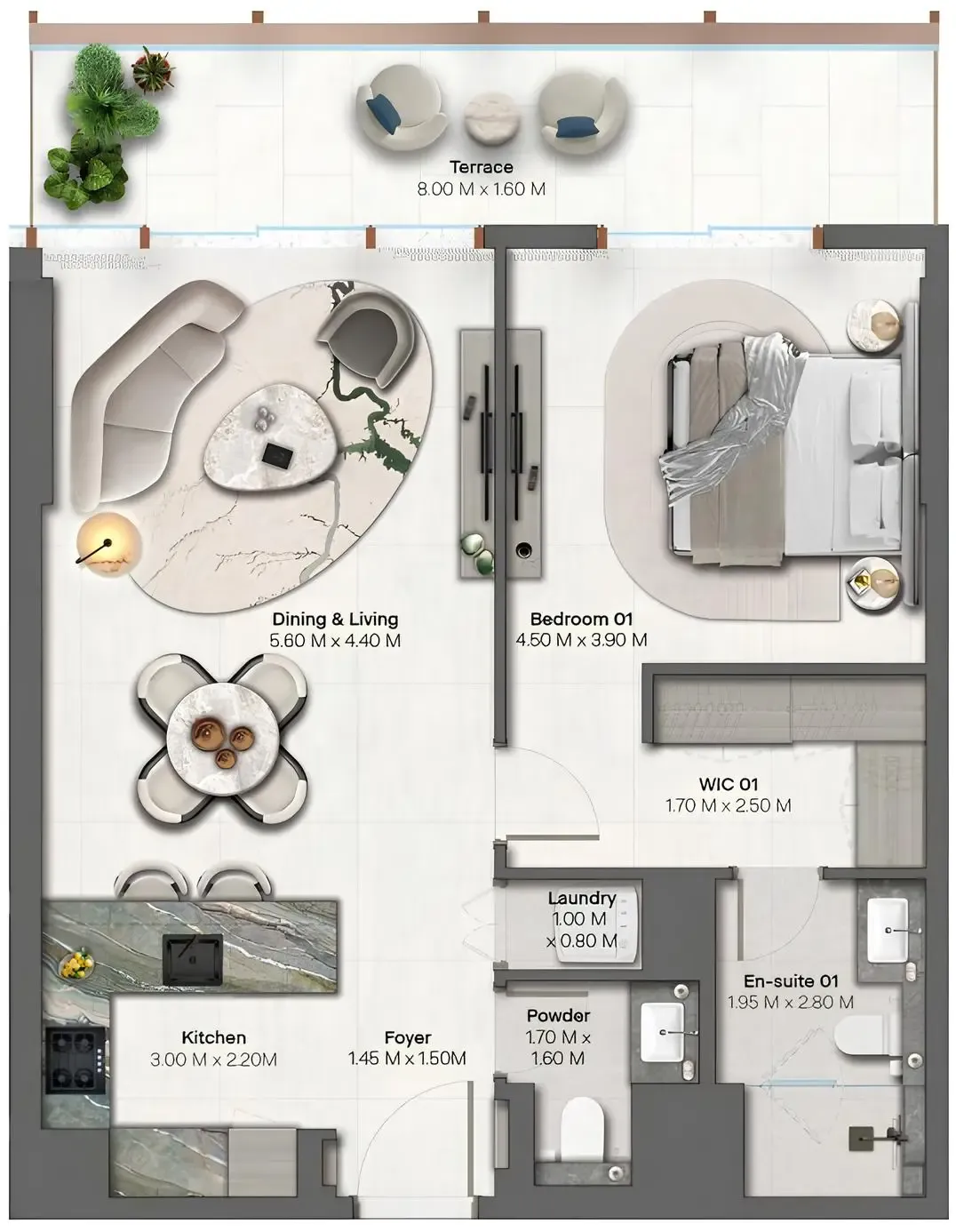 1 BR layout at Hado by Beyond