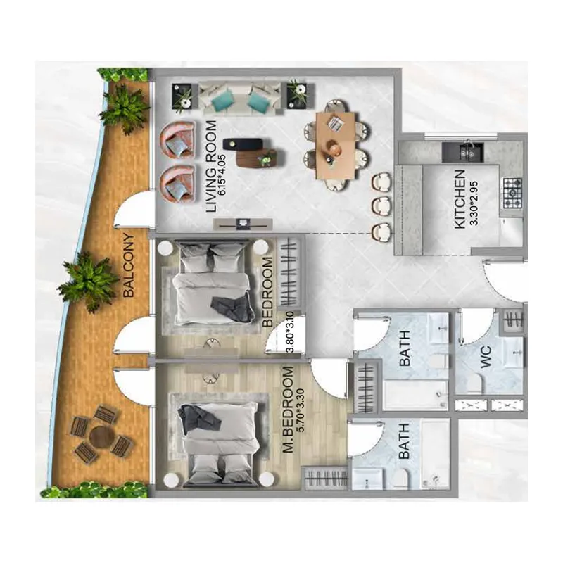 2 BR layout at 311 Boulevard