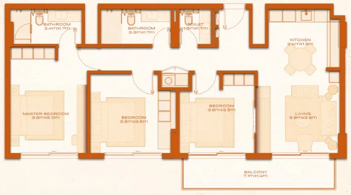 3 BR layout at Avenew 888 - Modo