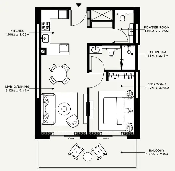 1 BR layout at Azizi Venice 