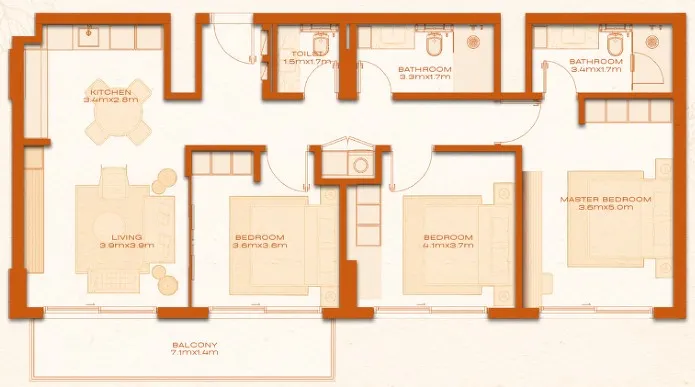 3 BR layout at Avenew 888 - Modo