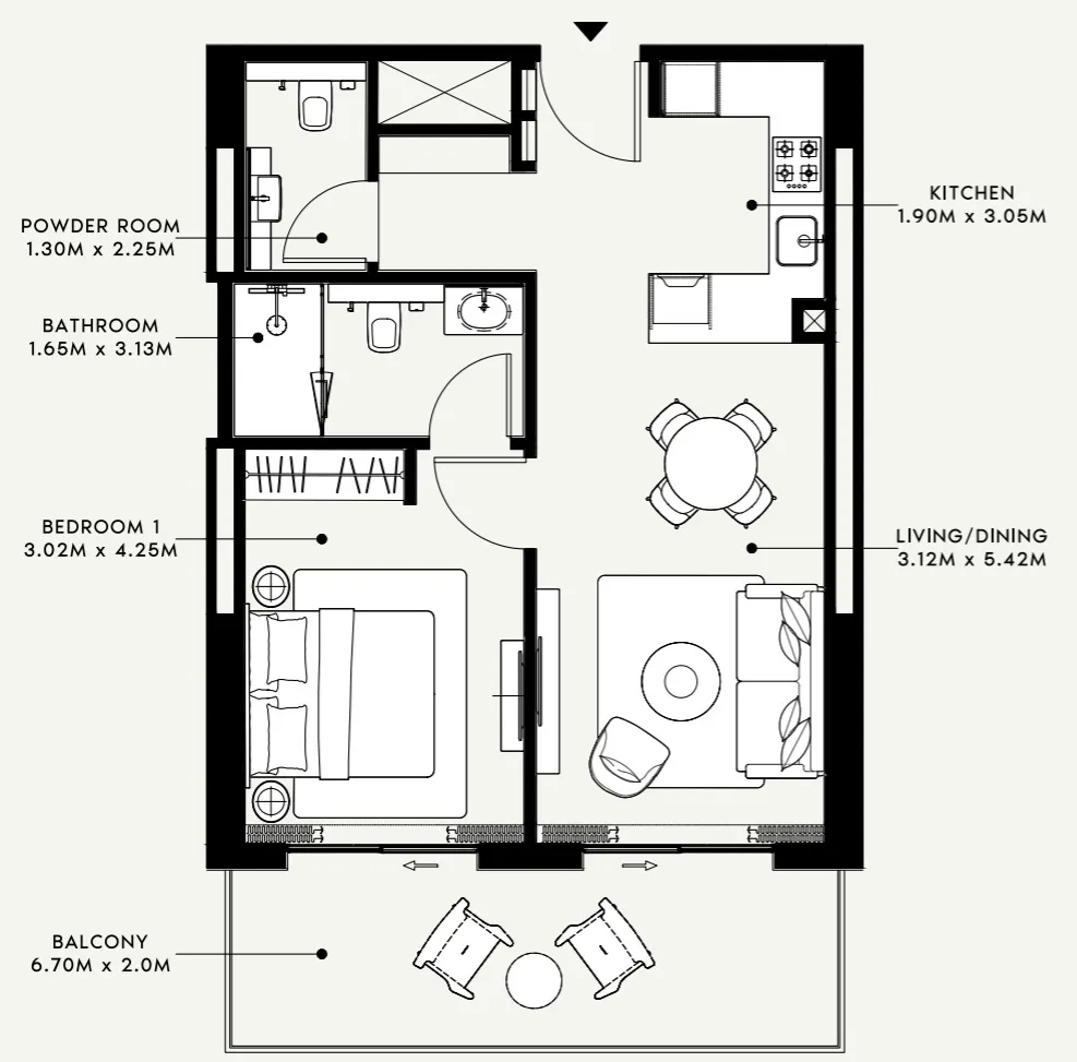 1 BR layout at Azizi Venice 