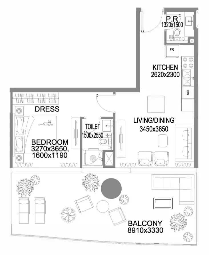 1 BR layout at The WOW Tower
