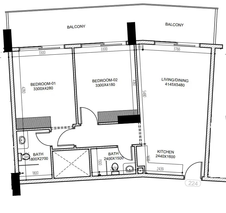 2 BR layout at Astra South