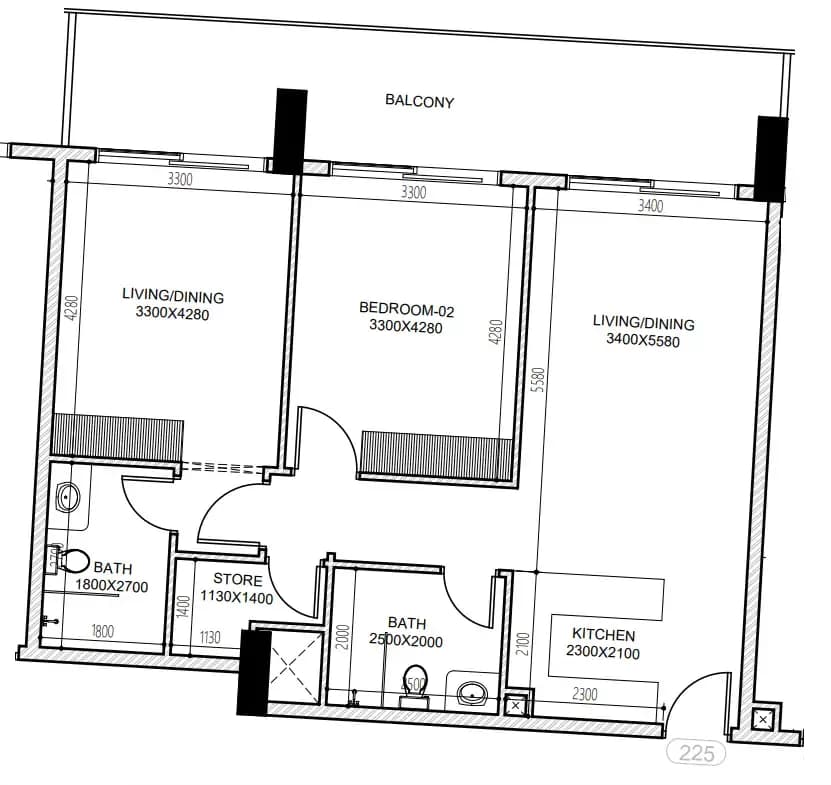 2 BR layout at Astra South