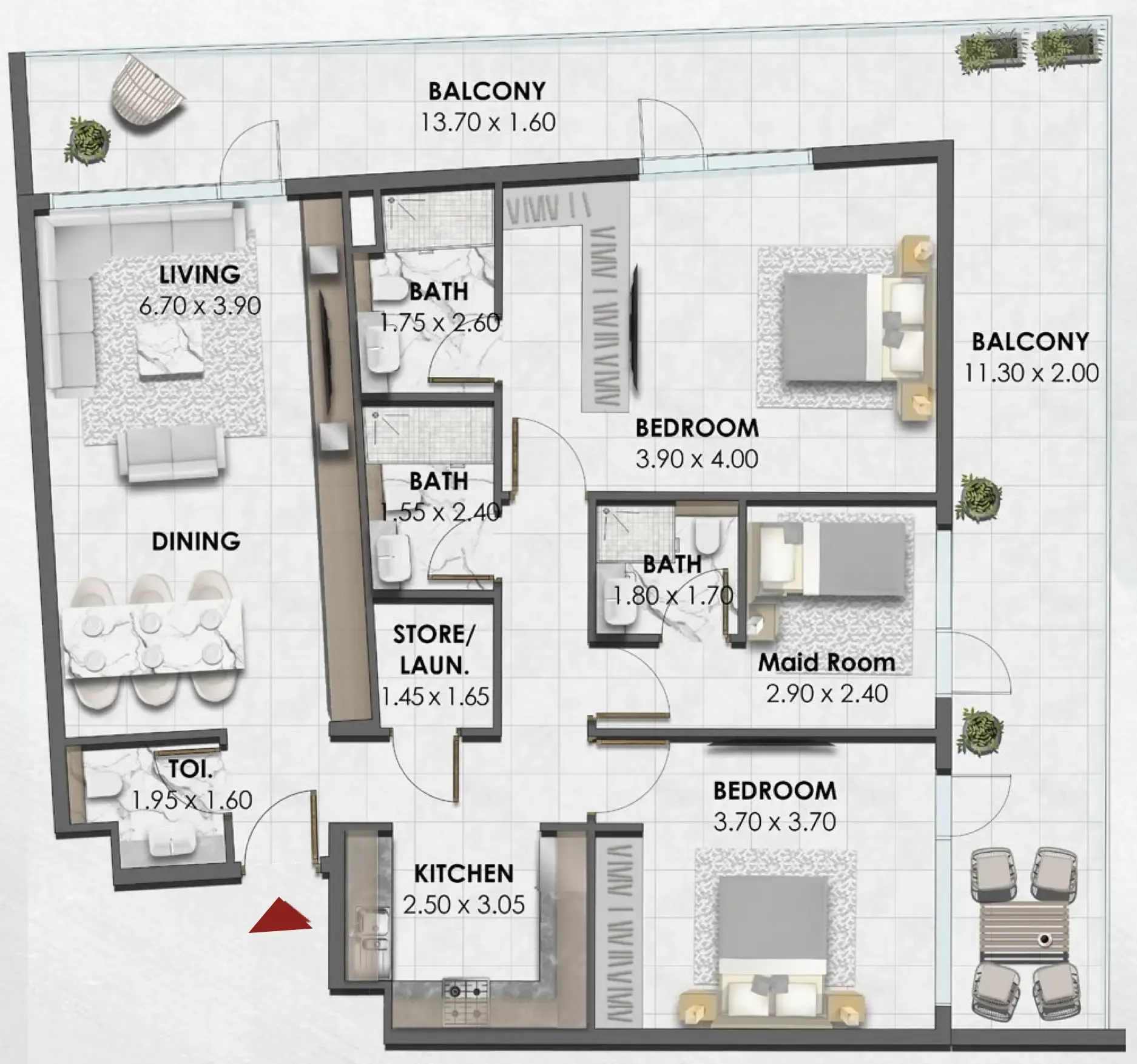 2 BR layout at Waref Residences