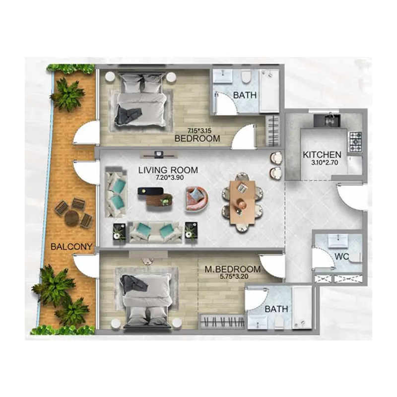 2 BR layout at 311 Boulevard