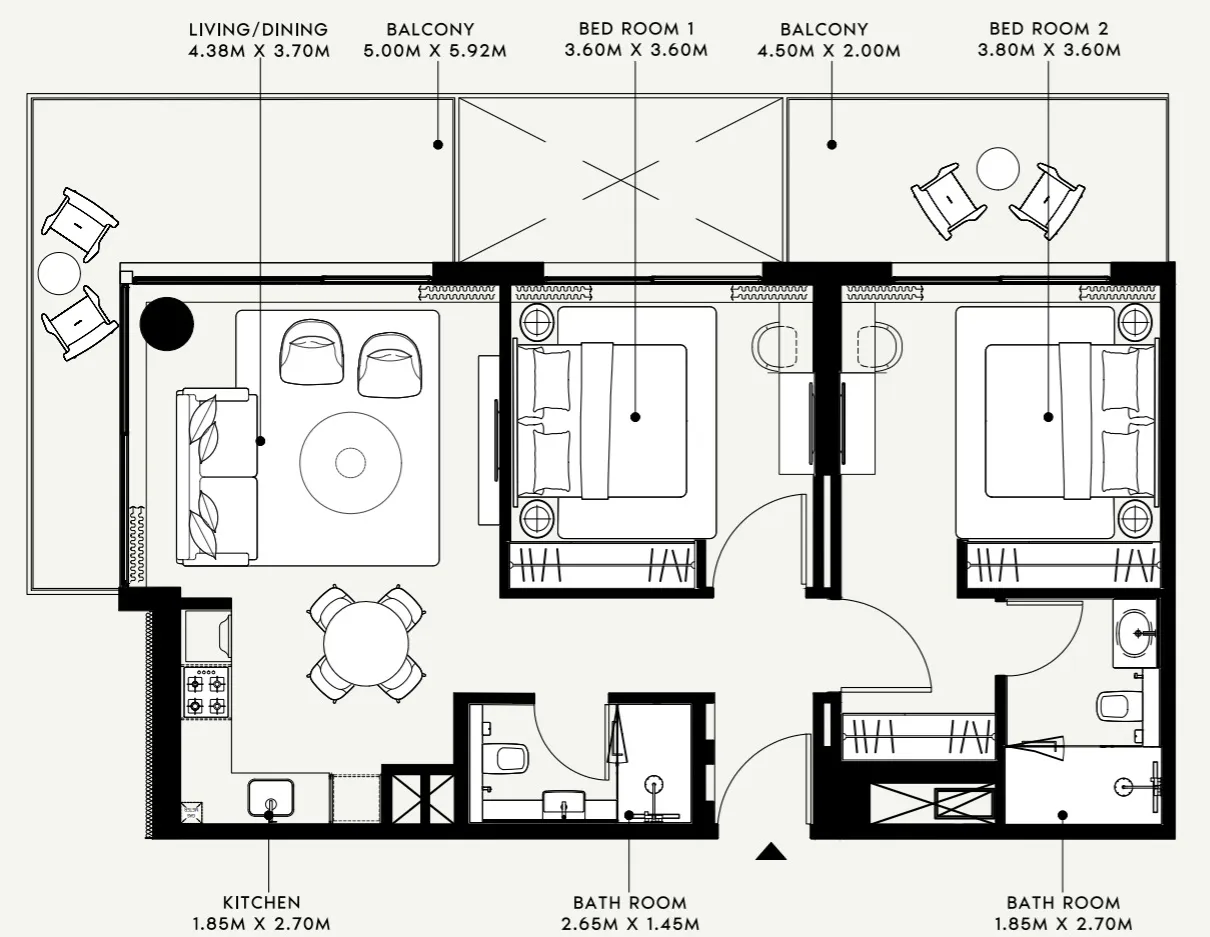 2 BR layout at Azizi Venice 