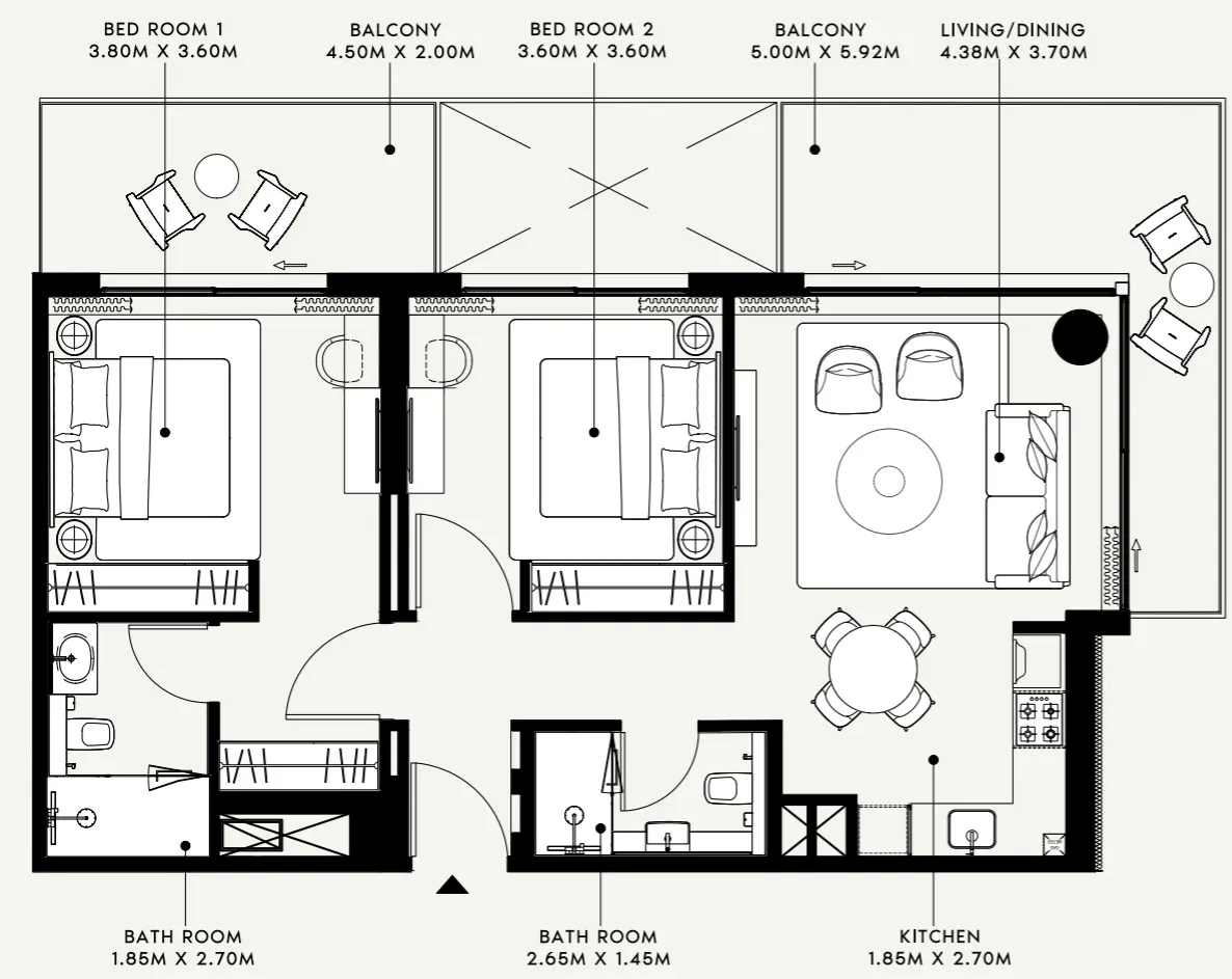 2 BR layout at Azizi Venice 