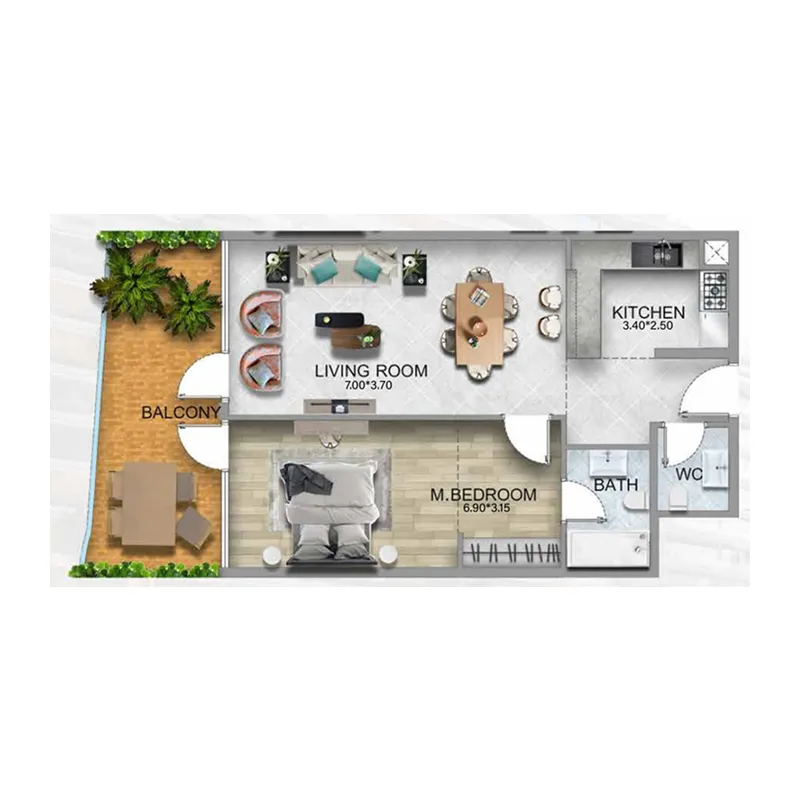 1 BR layout at 311 Boulevard