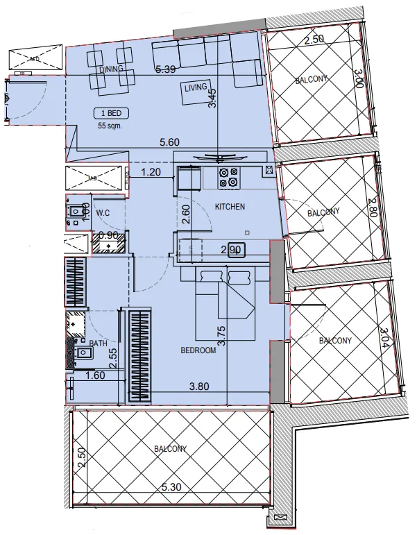 1 BR layout at Binghatti Elite