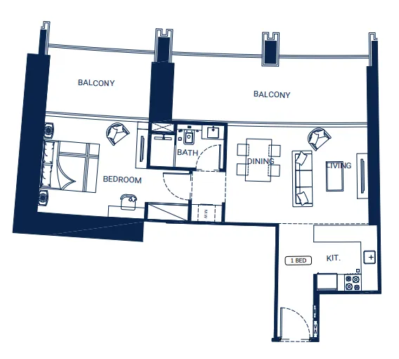 1 BR layout at Binghatti Skyrise