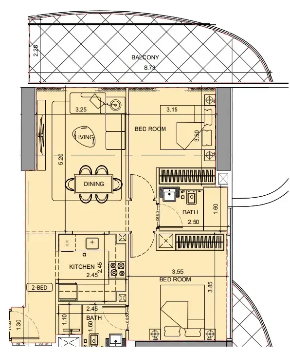 2 BR layout at Project Maybach