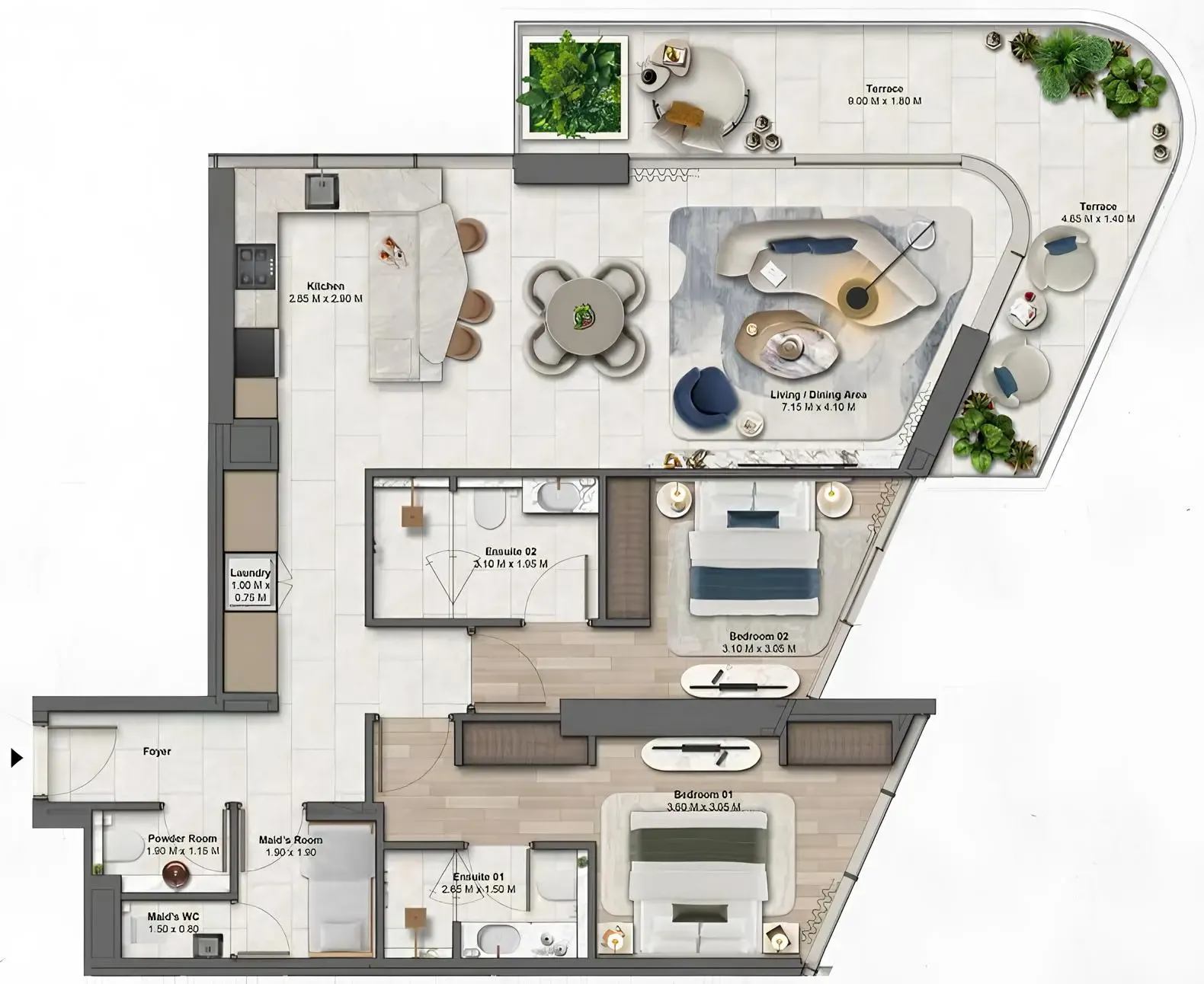 2 BR layout at Soulever by Beyond