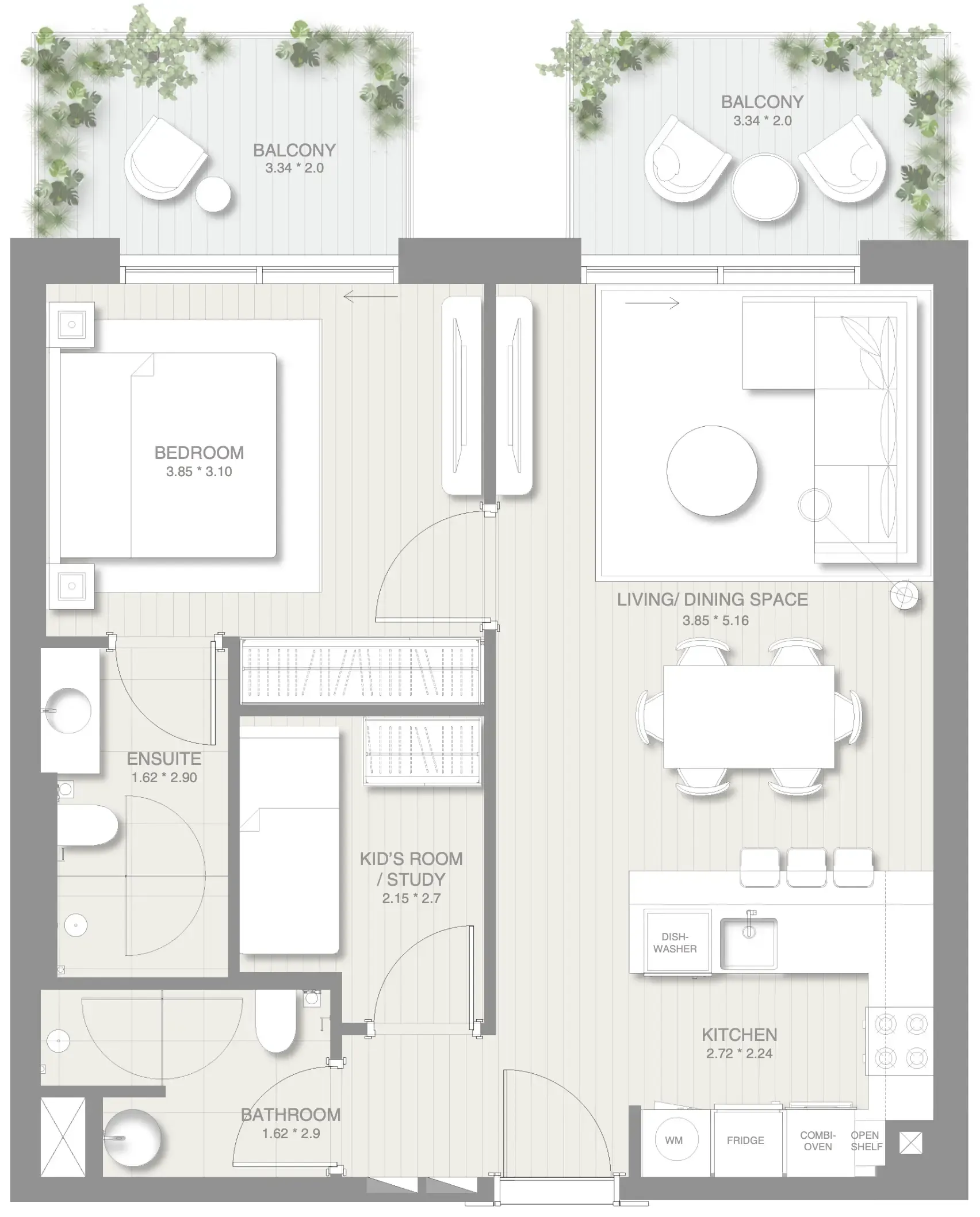1 BR layout at Sol Levante