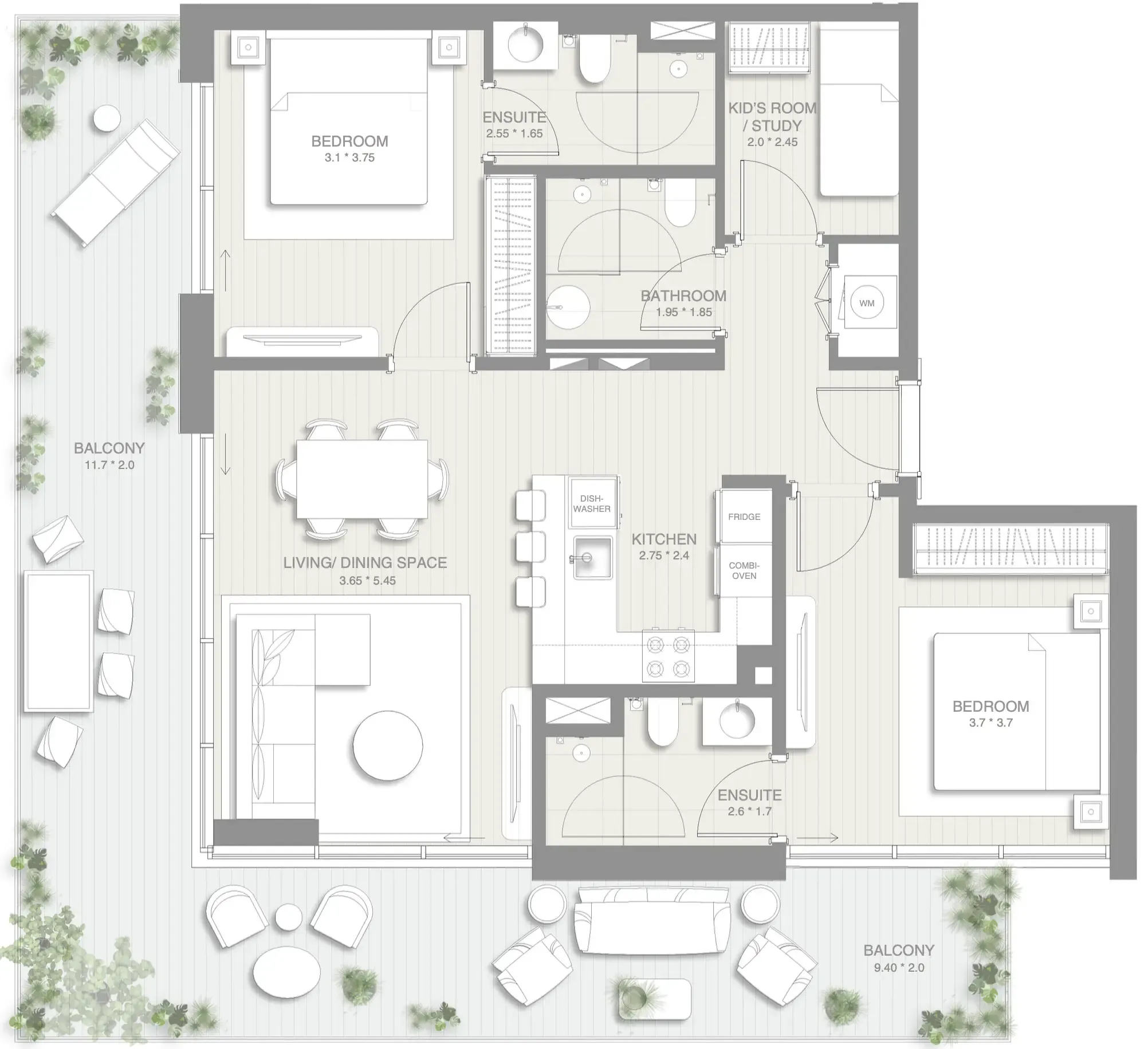 2 BR layout at Sol Levante