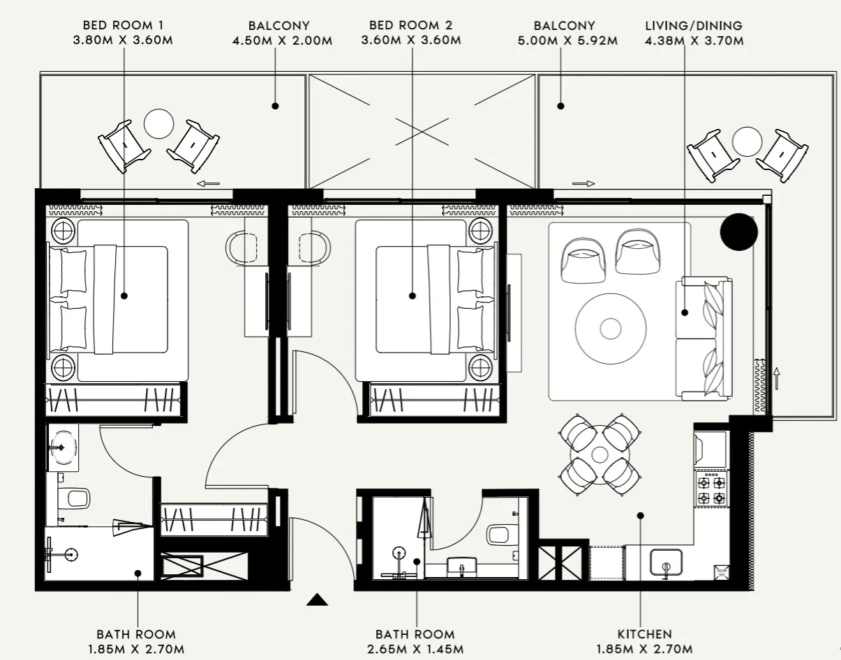 2 BR layout at Azizi Venice 