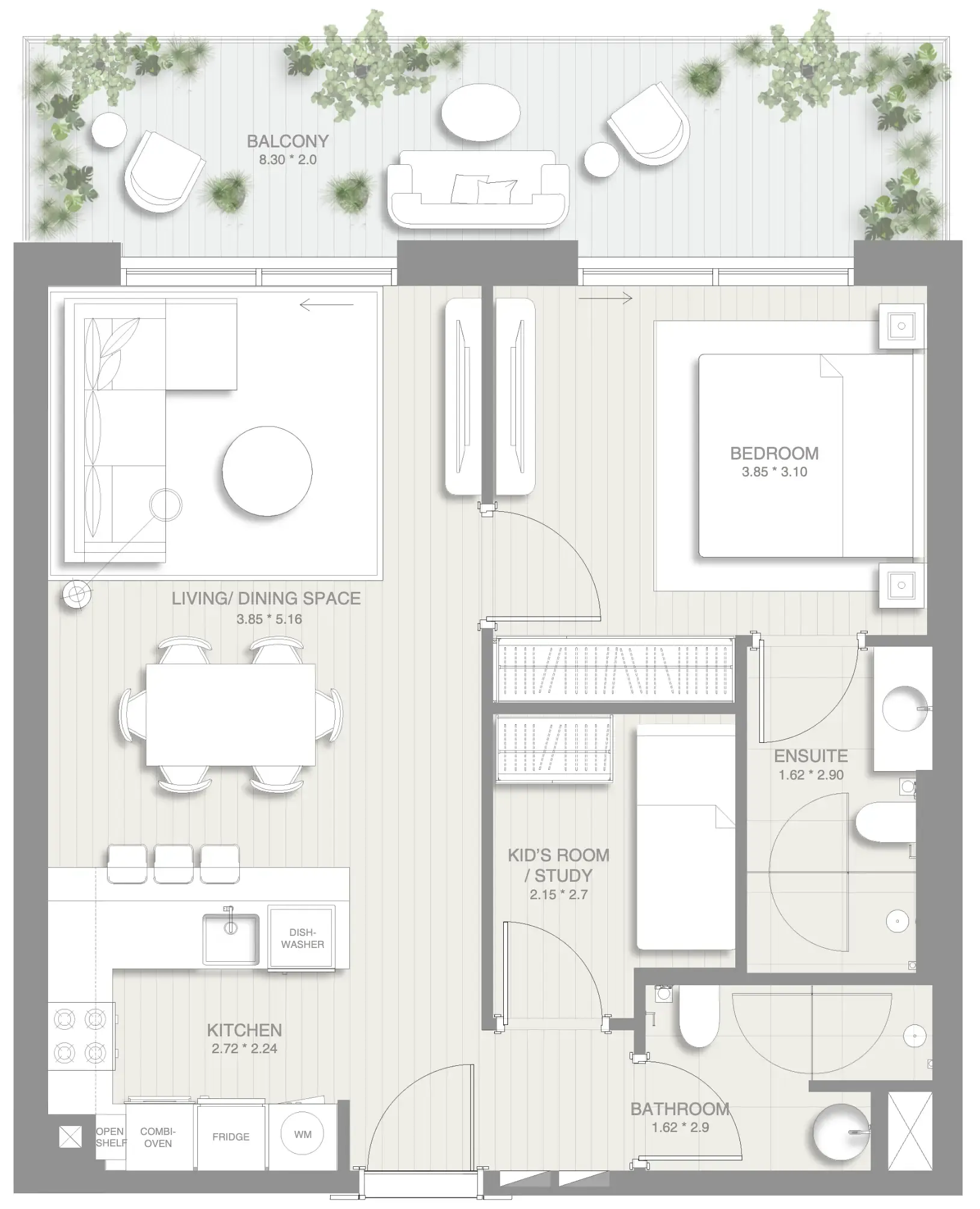 1 BR layout at Sol Levante