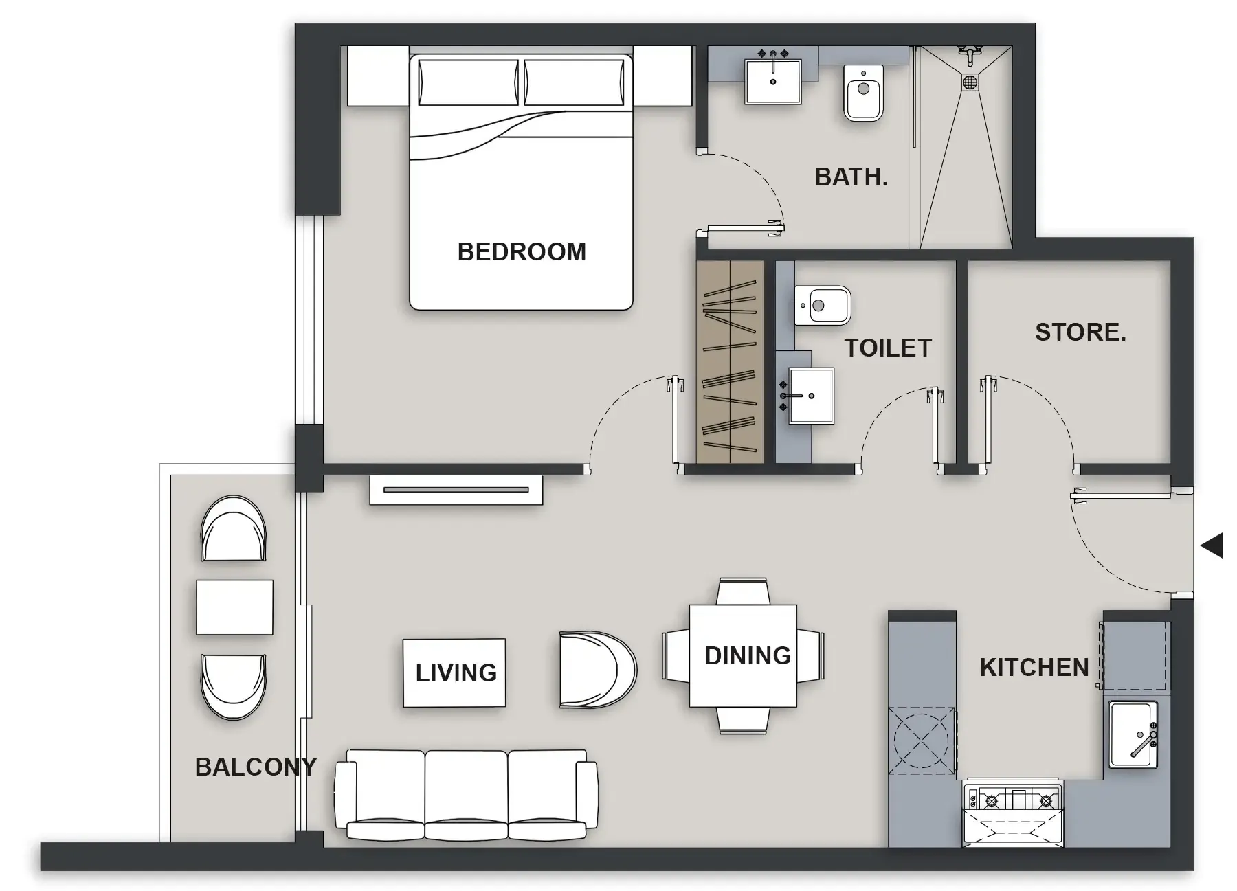 1 BR layout at Maison Elysee III