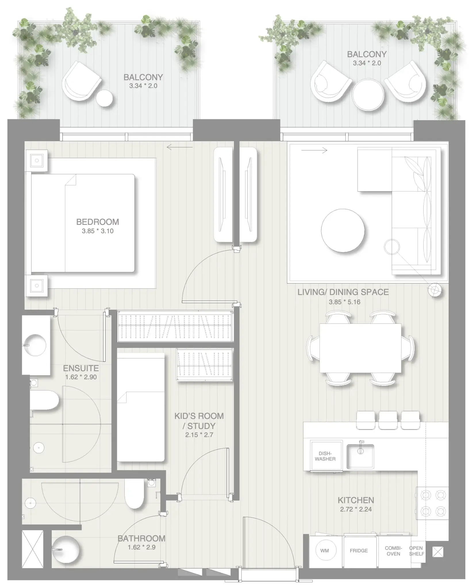 1 BR layout at Sol Levante