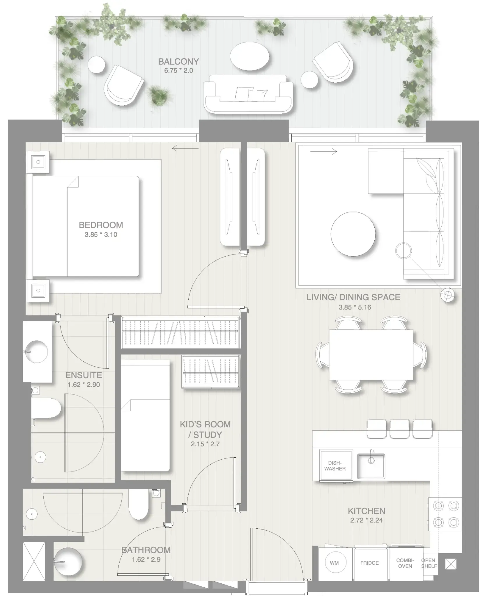 1 BR layout at Sol Levante