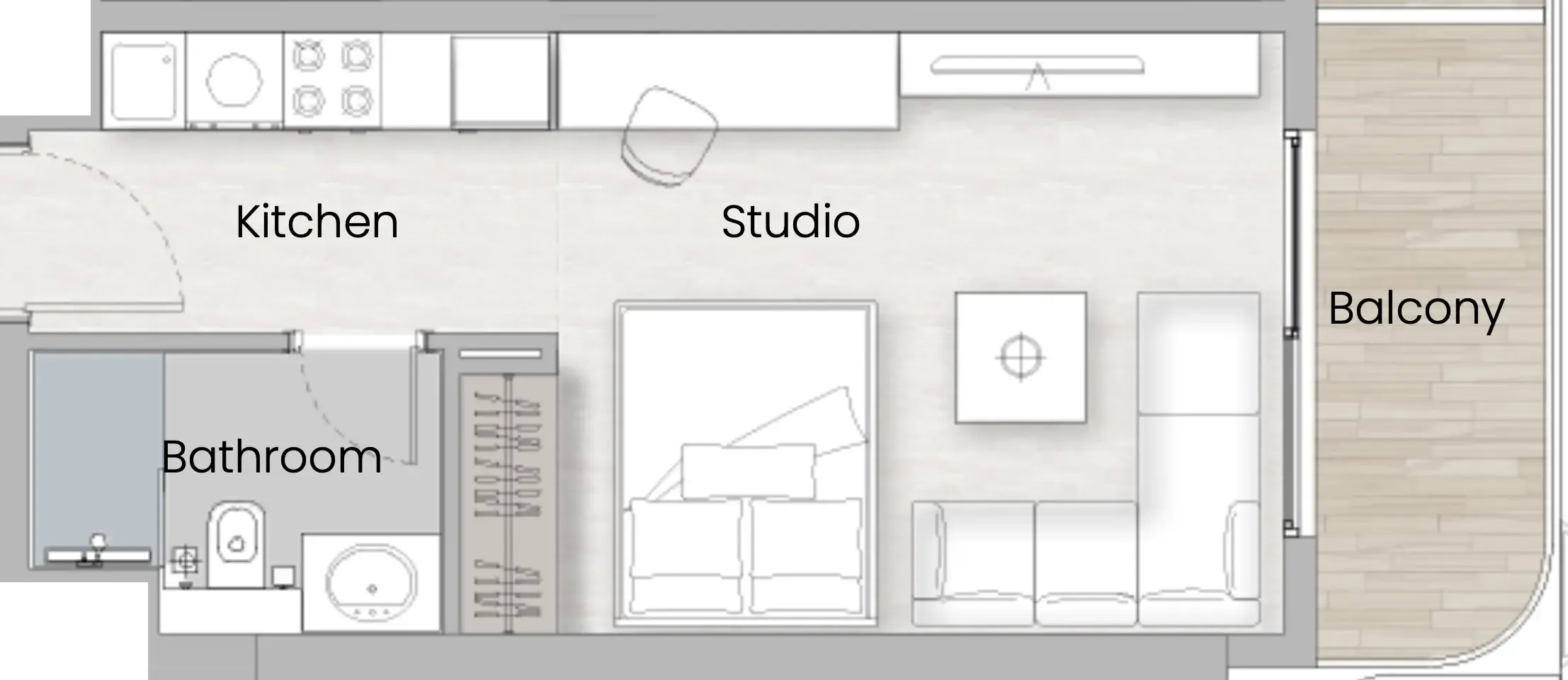0 BR layout at One Beverly