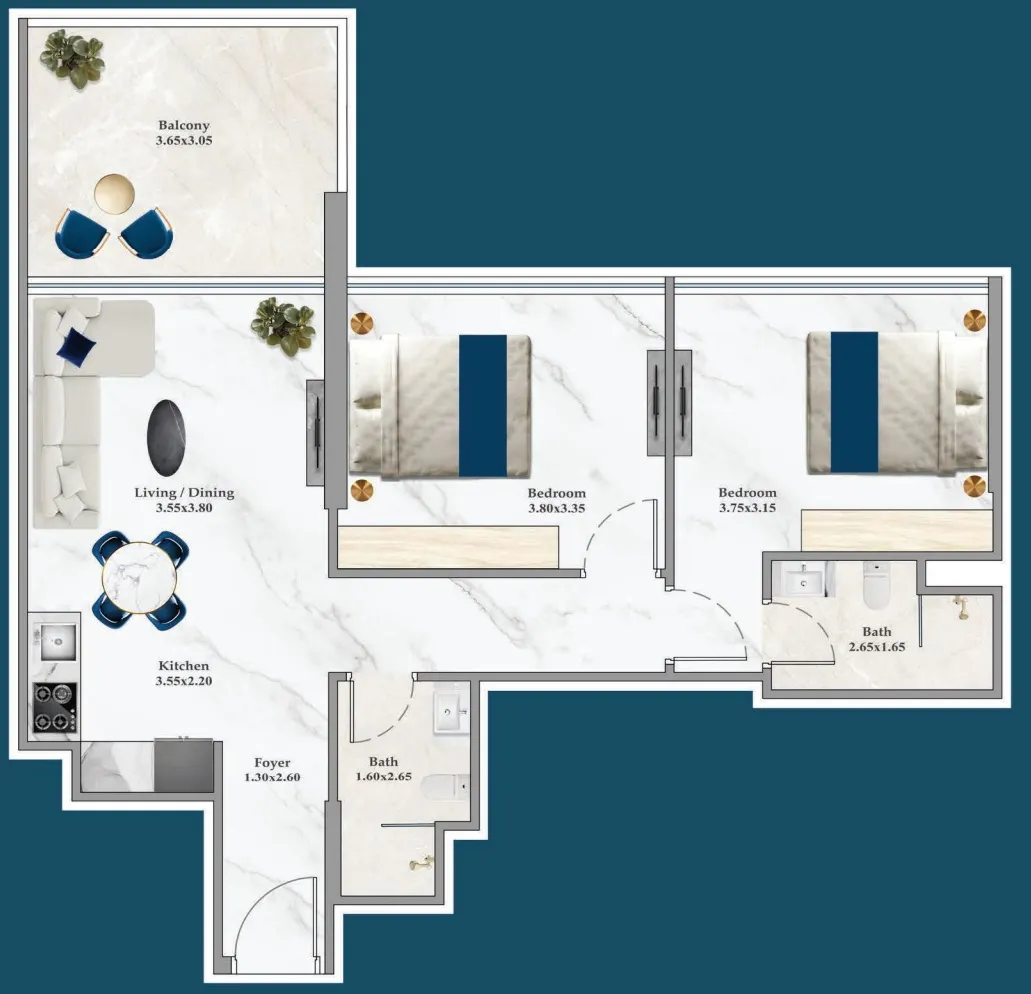 2 BR layout at Timez