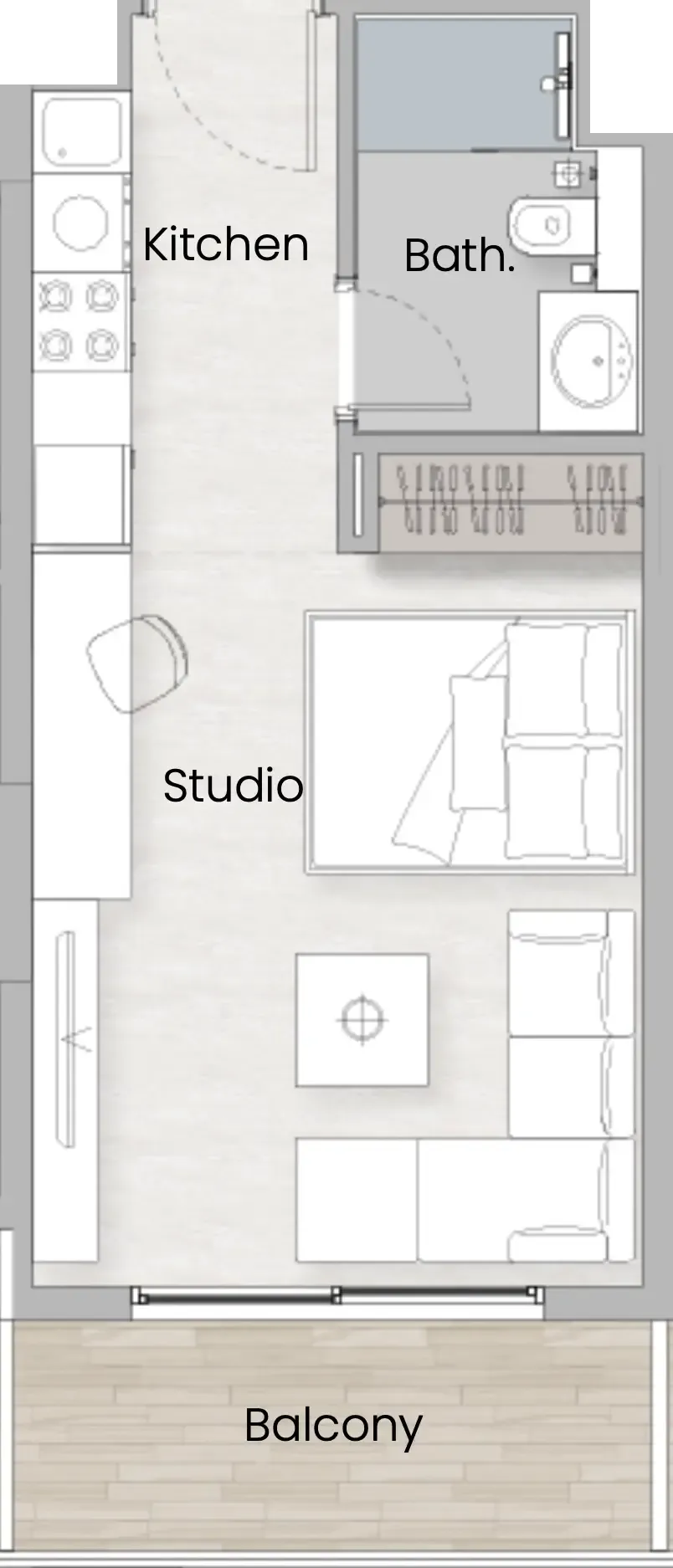 0 BR layout at One Beverly