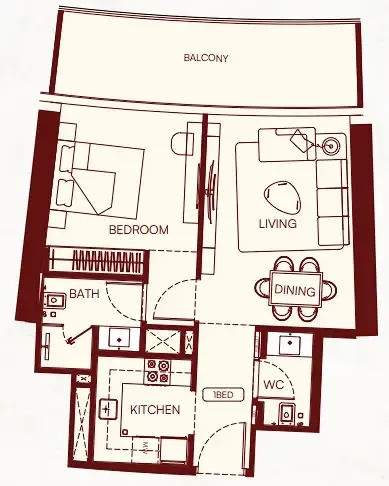 1 BR layout at Binghatti Skyflame