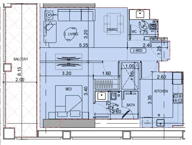 1 BR layout at Binghatti Titania
