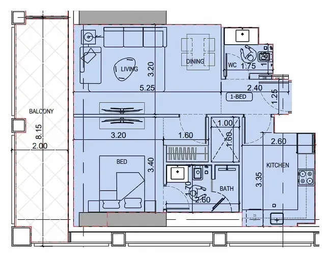 1 BR layout at Binghatti Titania