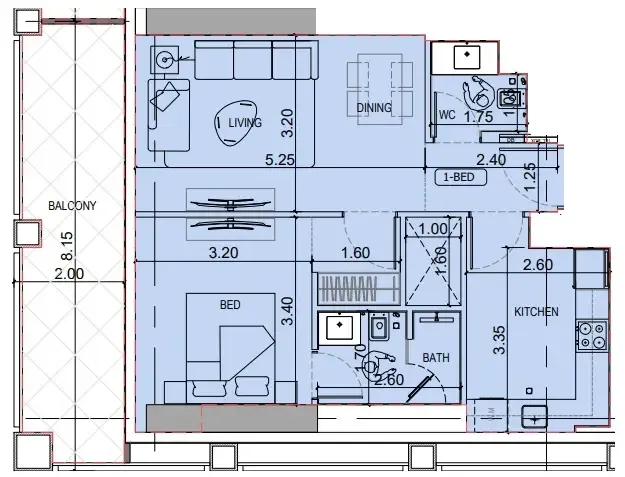 1 BR layout at Binghatti Titania