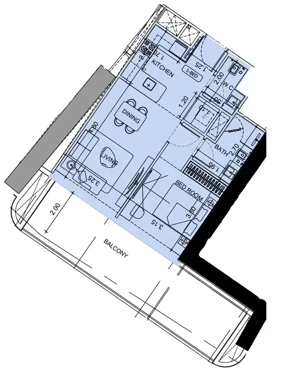 1 BR layout at Vision Iconic